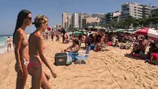 🇧🇷🌞  Sunny Leblon Beach, Rio de Janeiro |  Beach walk in Rio 🌊🏝️  [ 4K UHD ]