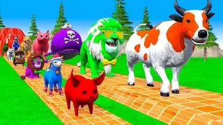 Paint Animals Duck,Cow,Lion,Tiger,Kangaroo,Dolphin,Cat,Dinosaur Fountain Crossing Animal Game