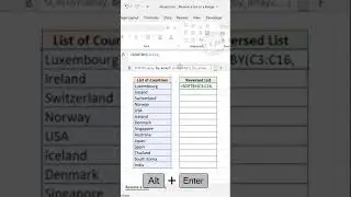 Excel formula to Reverse a List