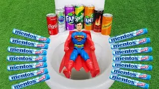 Experiment !! Superman VS Cola, Mtn, Dew, Fruko, Pepsi, Fanta, Yedigun and Mentos in Toilet