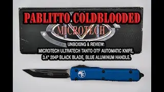 Unboxing & Review: Microtech Ultratech Tanto OTF Knife, 3.4" 204p Black Blade, Blue Aluminum Handle.