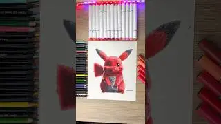 Dibujando a Pikachu solo con ROJO ❤️ #art #drawing #dibujos