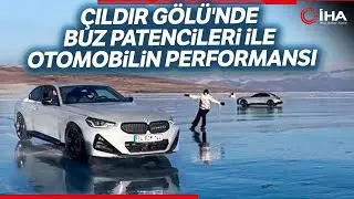 Çıldır Gölünde Buz Patencileri Otomobil İle Birlikte Antrenman Yaptı