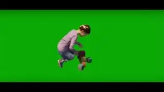 3D animated little kindergarten girl on green screen playing and talking and active in Chroma Key