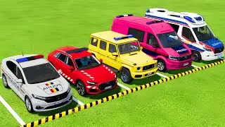 DACIA, AUDI, VOLKSWAGEN POLICE CARS & MERCEDES AMBULANCE VEHICLES TRANSPORTING WITH TRUCKS ! FS22