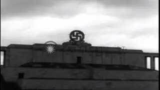 German Swastika emblem is demolished at Zeppelinfeld in Nurnberg,Germany. HD Stock Footage