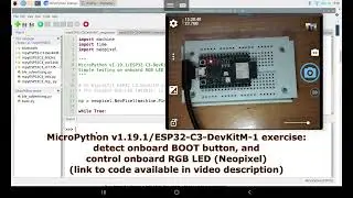 MicroPython/ESP32-C3-DevKitM-1 exercise: onboard BOOT button, and RGB LED (Neopixel).