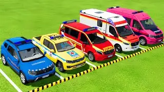 TRANSPORTING POLICE CARS & AMBULANCE EMERGENCY VEHICLES WITH SCANIA TRUCKS ! Farming Simulator 22