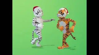 Тигры танцуют на зеленом фоне-Футаж(По просьбе подписчицы)