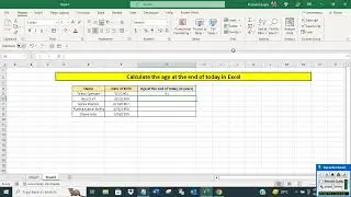 Calculate the age at the end of today in Excel