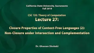 Theory of Computation Lecture 27: Closure Properties of Context-Free Languages (2)