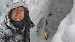 Survival Camping in 12 ft (4 m) of Snow During a Blizzard