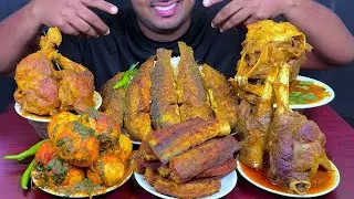 Eating Bata Fish Curry,Mutton Leg,Chicken Leg,Baig Fish Fry,Egg,Goat Head With Rice || Asmr Show