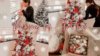 DECORATING FOR CHRISTMAS: PUTTING UP MY 2ND TREE & GARLANDS | Red, Burgundy, Silver & White