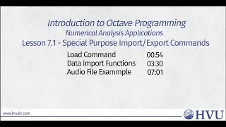 Octave Programming Lesson 7.1 - Special Purpose Import Export Commands