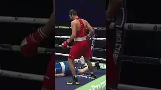 Umar Kurbangadzhiev flattens Ilyas Danilov with a left hook during Russian nationals.