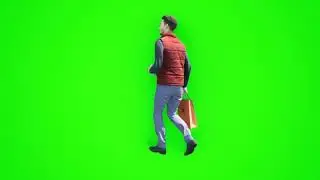 man walking white shop bag back side green screen realistic 3D🔔 people rendering buy in telegram bio