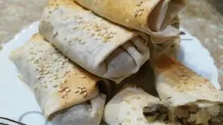 Слоёные трубочки из лаваша с картофельным пюре и грибами