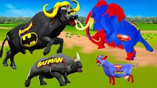 Giant Mammoth Elephant Vs Giant Buffalo Rhinoceros Save Cartoon Cow Bull Animal Epic Battle