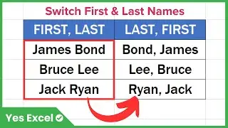 Switch First and Last Name in Excel | Convert 