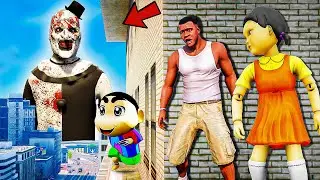 Franklin and Shinchan & Pinchan play HIDE AND KILL with Squid Game Doll In GTA 5
