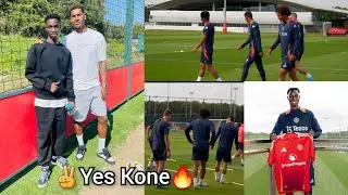 Perfect ✌️, Sekou Kone STORMS Carrington training grounds 🔥, meets Manchester United players after