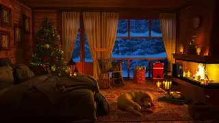 Cozy Christmas Ambience in a Wooden Cabin - Relaxing Blizzard, Fireplace Crackling and Howling Wind