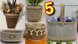 5 Diy Storage Basket/ Jute Rope Organizer Basket/ Home Decor Craft Ideas