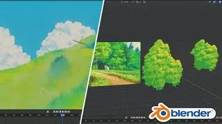 Making Ghibli Style Trees, Grass and clouds in Blender