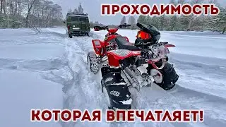 Спортивный квадроцикл в глубоком снегу / Honda TRX400EX Snow / ITP Sand Star