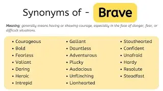 Synonyms Of Brave, Brave Synonyms Words List, Meaning and Example Words #vocabulary #synonyms