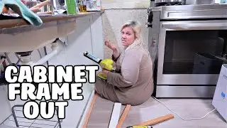Kitchen Renovation Framing Out Cabinet Front to Cover Uneven Floor - Mobile Home Makeover