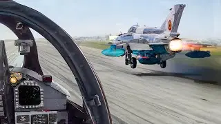 Skilled Pilot Throttles Supersonic Soviet MiG-21 Engine for Full Afterburner Takeoff
