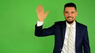 Business man waving hand on Green screen - Business man green screen hello green screen