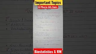Most Important Question || Biostatistics  || B. Pharm 8th Semester