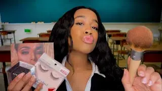 ASMR Giving You a $5 Makeover in The Back of Class 💵💄ASMR Make-up Application Role-play