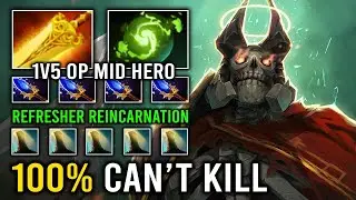 100% Can't Kill Solo Mid Wraith King Aghanim + Refresher Reincarnation 1v5 Super Tank Dota 2