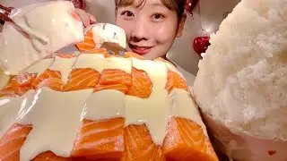 ASMR Salmon with Mayonnaise Sauce【Mukbang/ Eating Sounds】【English subtitles】
