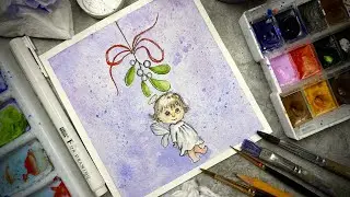 Как нарисовать Ангел под Омелой. Рисую акварелью. Скетчинг для новичков.