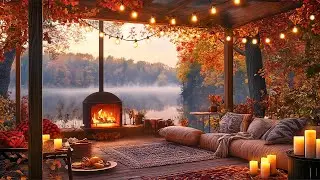 Soothing Jazz & Fireplace on an Autumn Porch 🍁 Perfect for Relaxation