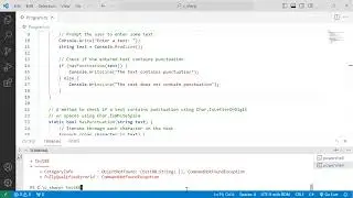 C# 42: A method to checks if a text has punctuation using Char.IsLetterOrDigit and Char.IsWhiteSpace