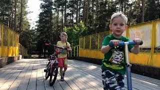 Обычный выходной день, прогулка и катание в лесу.