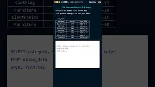 SQL Interview Question: Retrieve the total sales amount for each product category |  SQL Scenarios