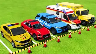 DACIA, AUDI, FORD POLICE CARS & MERCEDES, FORD AMBULANCE EMERGENCY VEHICLES TRANSPORTING ! FS22