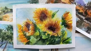 Рисуем подсолнухи акварелью. Мастер-класс по акварели. Watercolour painting tutirial.