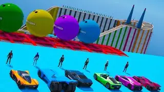 Team SpiderMan Challenge on different types of transport CARS BIKE GTA V Супер Гонка Человек Паук !