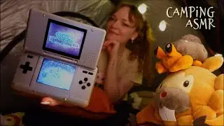 ASMR ⛺ Camping & playing Pokémon (night ambience, crickets, face touching)