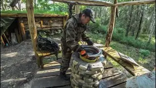 Землянка у озера. Необычная беседка! Живая изгородь. Протопил печь.