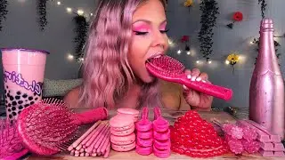 ASMR EDIBLE CHAMPAGNE BOTTLE, SPOONS, HAIR BRUSH, POPPING BOBA, BUBBLE TEA, MOST POPULAR FOODS 먹방