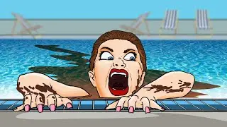 poop girl in swimming pool